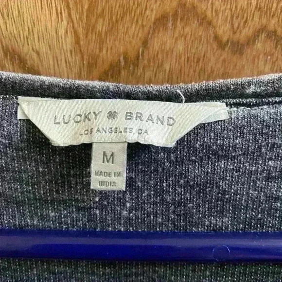 Lucky Brand Floral Embroidered Gray Long Sleeve Distressed Shirt Size Medium - Picture 3 of 14